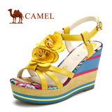 camel 骆驼全牛皮 时尚坡跟休闲女凉鞋 厚底山茶花2012夏