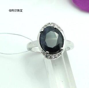 925银镀白金天然蓝宝石戒指