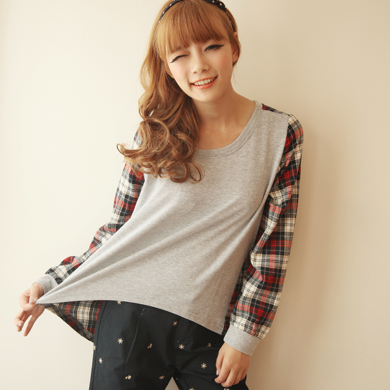 英伦格子拼接学院风...