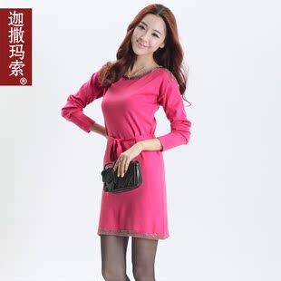  秋新款韩版针织衫毛衣连衣裙女长款毛衣裙大码宽松羊毛衫外套