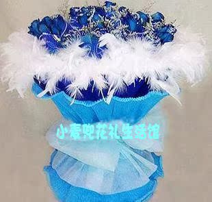 蓝色精灵 蓝玫瑰花 送情侣熊 情人节礼物 唯美表
