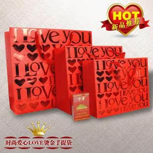  浪漫喜事特色多功能手提袋/红色烫红金love手提礼盒/高档回礼袋