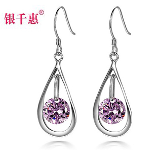  银千惠925纯银水晶耳环 韩国耳饰流苏水滴耳坠 情人节礼物女刻字