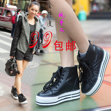 包邮2012 春款单鞋休闲 全牛皮真皮松糕底女鞋 厚底内增高帮鞋新