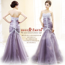 2012紫色鱼尾新娘结婚敬酒服演出舞台长款晚礼服韩式韩版实拍