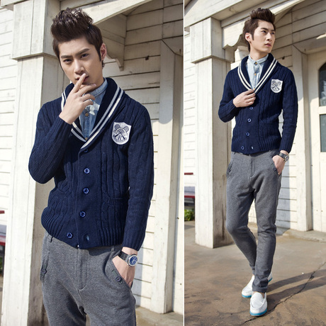 【jdbeibei】秋冬新款 藏蓝色<em>男士</em>针织<em>开衫</em>外套