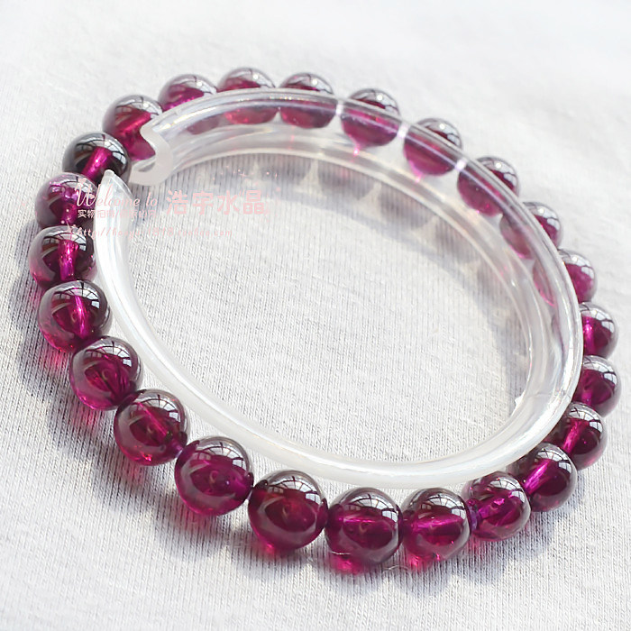 纯天然水晶手链正品 天然玫红石榴石手链 6mm7mm8mm 可配碧玺