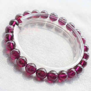  纯天然水晶手链正品 天然玫红石榴石手链 6mm7mm8mm 可配碧玺