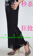 新款夏季丝绵薄纱女士改良唐装长裤双层裤子HB112黑色