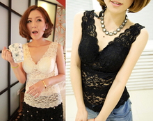 女装修身性感V领镂空全蕾丝胸垫背心 百搭<span class=H>裹胸</span><span class=H>小</span><span class=H>吊带</span>打底衫蕾丝衫