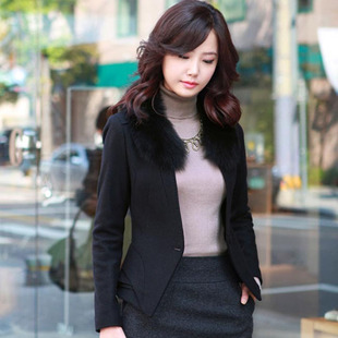  新款秋冬装韩版一粒扣小西装女士短款外套修身女装毛呢短外套