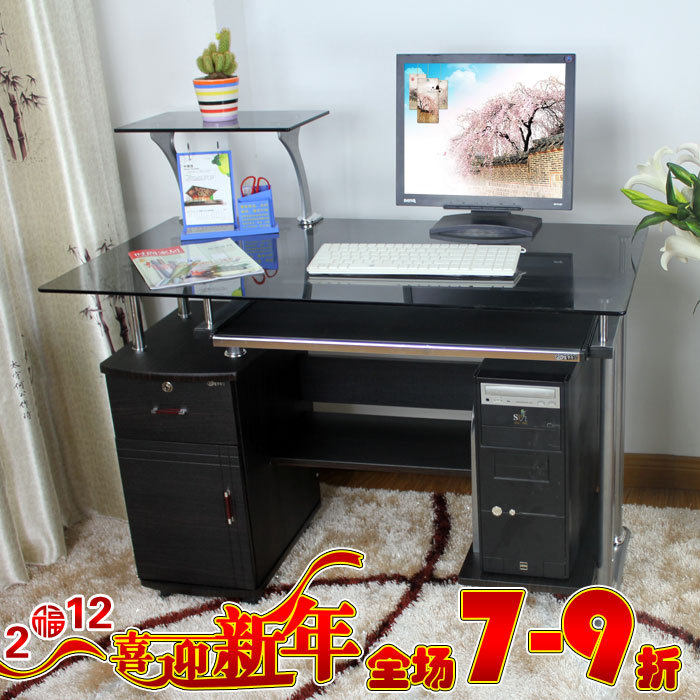 每家美 高档浮化玻璃 台式机电脑桌 玻璃电脑台 台式电脑桌
