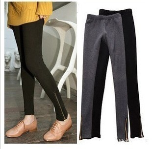  2件包邮 秋冬显瘦弹力加绒加厚女小脚铅笔裤 靴裤拉链九分打底裤