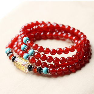  【天天特价】正品 纯天然红玛瑙 六字真言佛珠 配绿松石还有玉髓