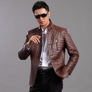  海宁皮衣 男 新款绵羊皮真皮 修身打格 菱格商务休闲皮衣 G06