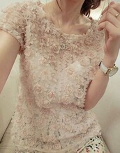 韩国东大门。小葵家。3D立体玫瑰花朵花瓣雪纺小衫短袖T恤