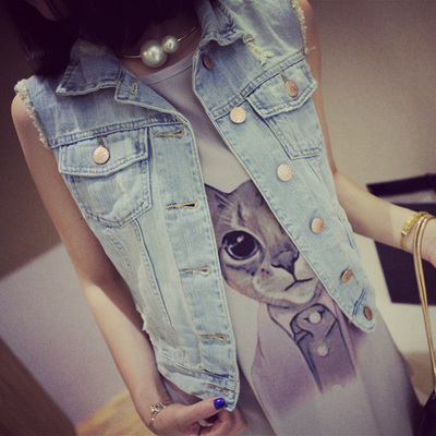 无袖<em>牛仔马甲</em>背心<em>女春</em>夏季薄韩版欧美小马夹短