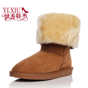  包邮反季促销冬季雪地靴高筒靴防滑保暖真牛皮套筒圆头女靴子