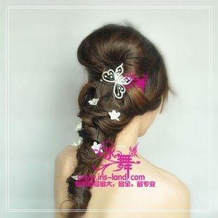  水舞 新娘头饰 银色水钻莲花簪子饰品 结婚盘发发饰 古典伴娘首饰