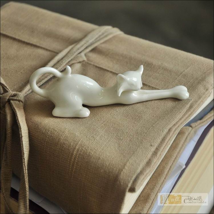 新品原创个性茶夹架陶瓷筷子架瑜伽小猫创意笔架家居饰品个性另类