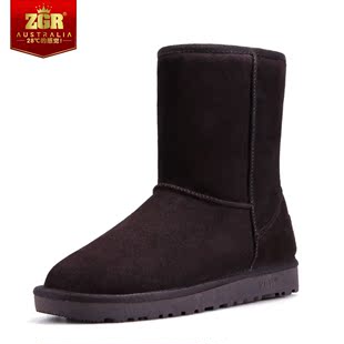  ZGR正品雪地靴冬女真皮休闲鞋牛皮鞋子中筒棉靴子女特价清仓包邮