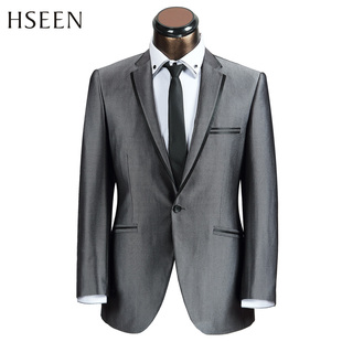  HSEEN韩臣 新郎结婚礼服 男士修身西服套装 银色西装套装 HS6376