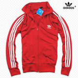 【零下衣℃】三叶草adidas 经典复古外套卫衣 情侣款 红色白条