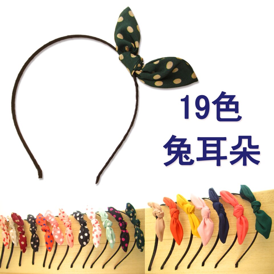 满28包邮 8545韩国纱布蝴蝶结 条纹波点纯色兔耳朵发箍/头箍 发饰