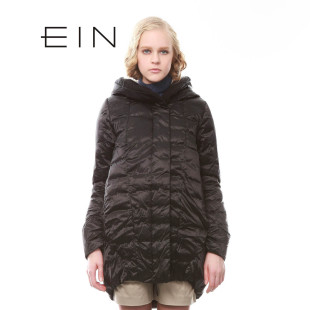  EIN言女装新款保暖羽绒服 时尚毛线领带帽中长款女式羽绒服F14341