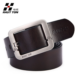  hautton/皓顿正品 头层牛皮 皮带 男 真皮 针扣 男士皮带休闲腰带