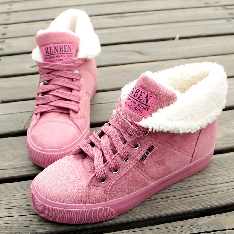 雪地靴内增高平底...