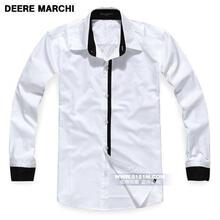 【5151m】DEERE MARCHI英伦时尚黑白纯棉修身长袖衬衫 DM07白