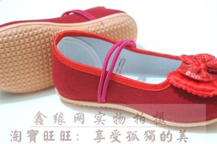  老北京手工传统布鞋 胶底女童舞蹈鞋 婴儿面布单鞋 儿童鞋子1-7岁