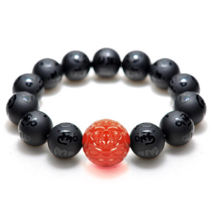  eQute依特 纯天然水晶手链 黑玛瑙貔貅佛珠 手链 男士 饰品包邮