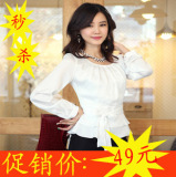 2012春装新款韩版 OL通勤女装 职业收腰修身<span class=H>雪纺</span>长袖衬<span class=H>衫</span>