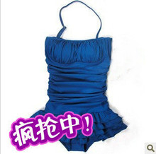 特价包邮!韩国泡温泉女游泳衣裙式连体小胸可爱遮肚显瘦泳装