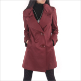 2011春秋换季新品 韩版酒红色双层领风衣 大码女装秋装新款外套
