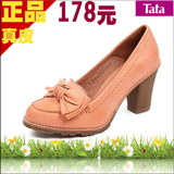 Tata/他她2012春款单鞋 专柜正品代购蝴蝶结粗跟高跟女鞋 2KW21D