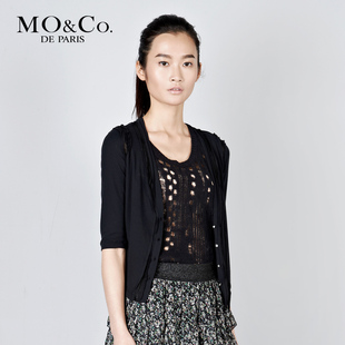 MO&amp;Co. 摩安珂夏装 女装 M112COT02简约V领单排扣中袖短外套