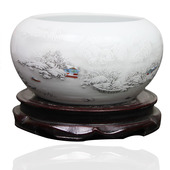 欢畅 Y-285 景德镇 陶瓷 雪景笔洗 睡莲碗莲缸 乌龟缸 金鱼缸