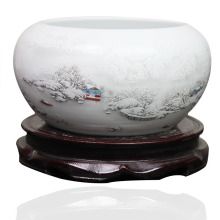 欢畅 Y-285 景德镇 陶瓷 雪景笔洗 睡莲碗莲缸 乌龟缸 金鱼缸