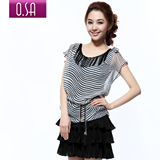 O.SA2012新款春夏女装时尚条纹宽松大码雪纺欧美风连衣裙子L21298