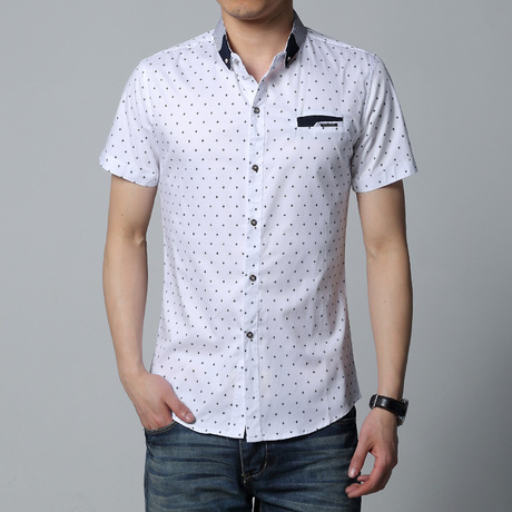 海澜之家2014夏季新款男士短袖圆点衬衫韩版