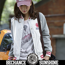 【bechance】学院风女款春装双面休闲情侣棒球服短外套夹克衫780