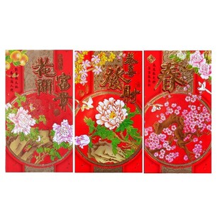  红色花艺红包学生红封员工利事封新年红包烫金红封3枚装大号1