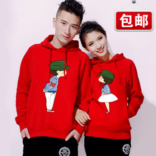  情侣装冬装卫衣新款韩版卡通红色革命新品秋冬情侣衫外套女装