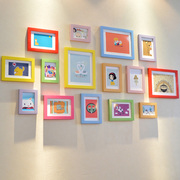实木照片墙彩色简约相框墙15创意组合送卡纸画芯中小型墙面