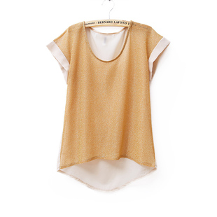 2012 Summer shine new Korean fashion wire splicing chiffon v-neck short-sleeve chiffon shirt WT1505