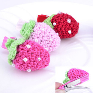  儿童发饰 儿童头饰 宝宝发夹 草莓珍珠镶嵌边夹 发夹同款发绳