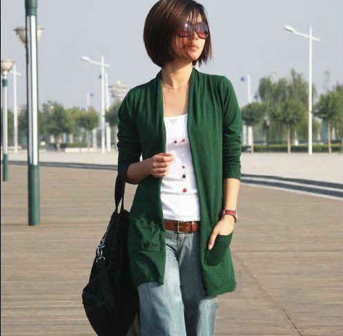 女式 新款春装 <span class=H>江南布衣</span>纯色全棉女装针织衫开衫 薄 披肩 外套